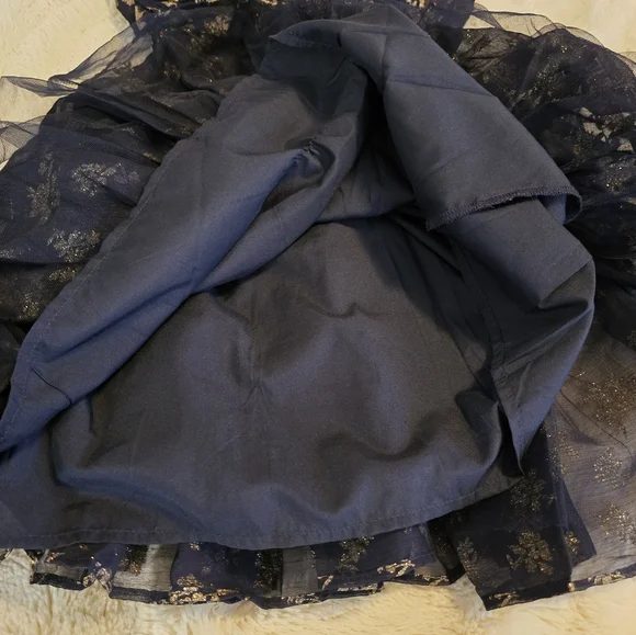 Janie and Jack Girl Dark Marine Glitter Floral Chiffon Dress - Picture 7 of 9